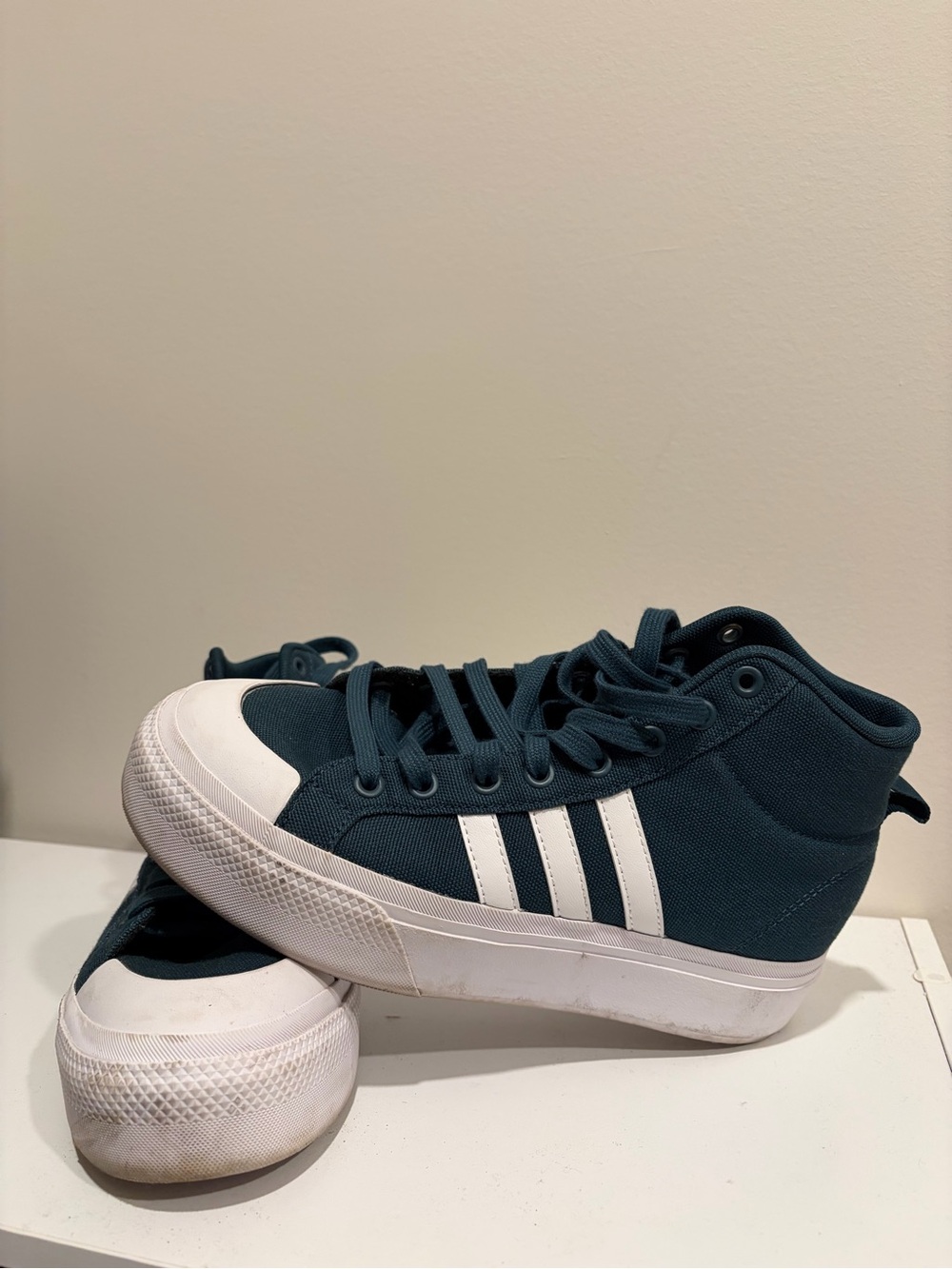 Womens High-Top Canvas Adidas Sneakers in Dark Teal with White Stripes